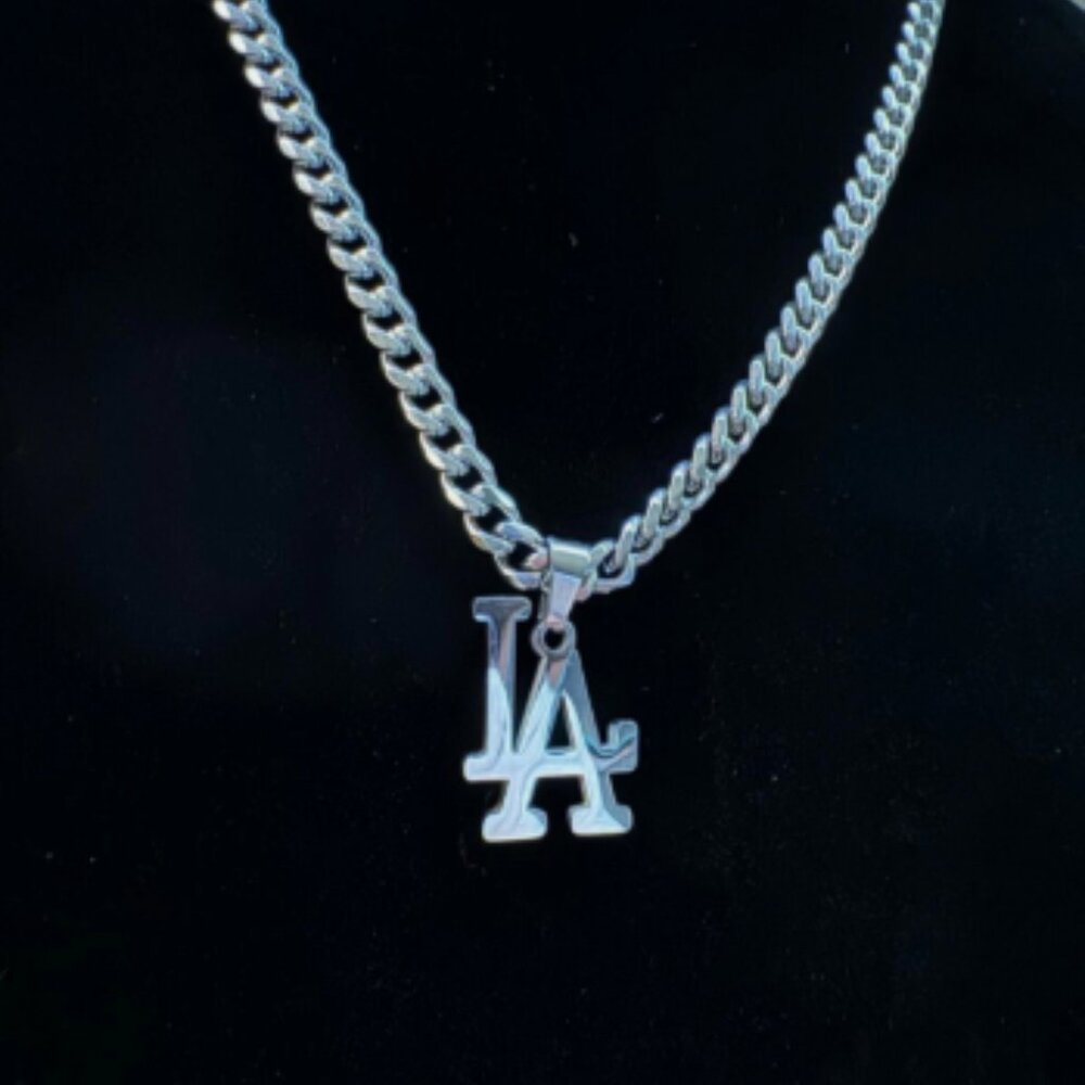 LA Dodgers Necklace - 5mm Cuban - 22" Silver Chain - MLB - World Series